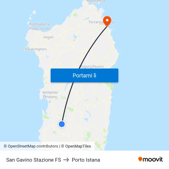 San Gavino Stazione FS to Porto Istana map