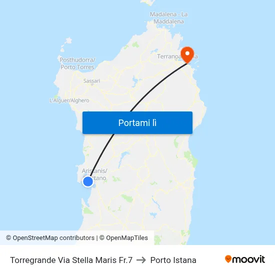 Torregrande Via Stella Maris  Fr.7 to Porto Istana map