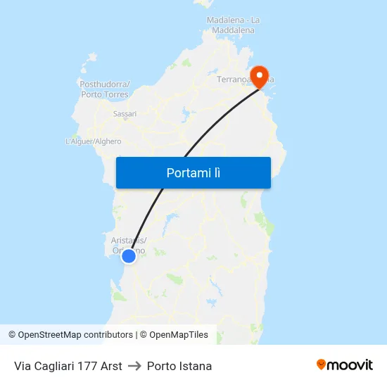 Via Cagliari 177 Arst to Porto Istana map