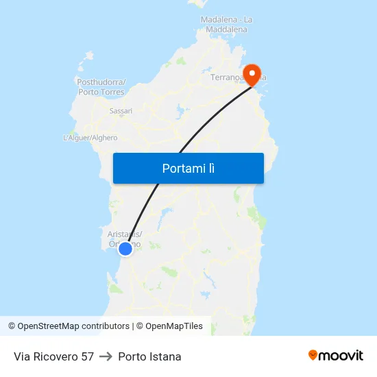 Via Ricovero 57 to Porto Istana map