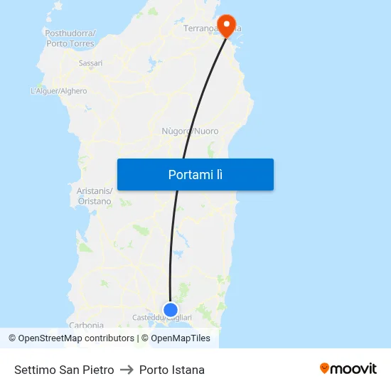 Settimo San Pietro to Porto Istana map
