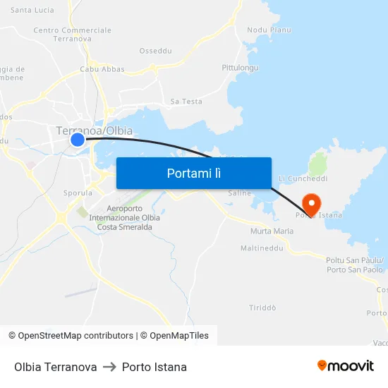 Olbia Terranova to Porto Istana map