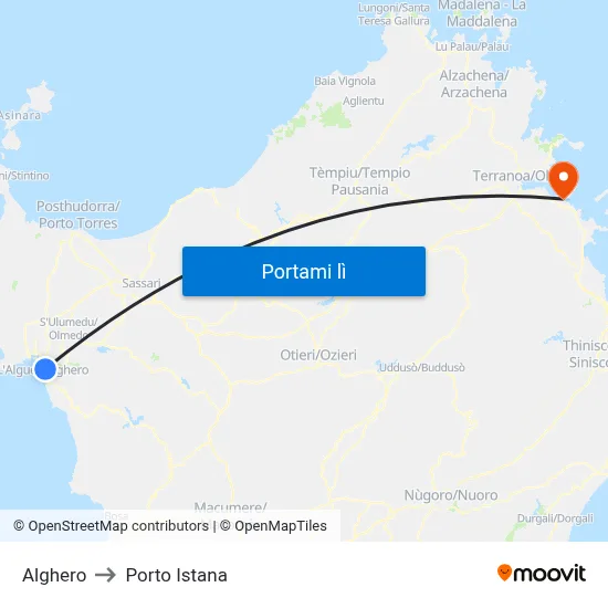 Alghero to Porto Istana map