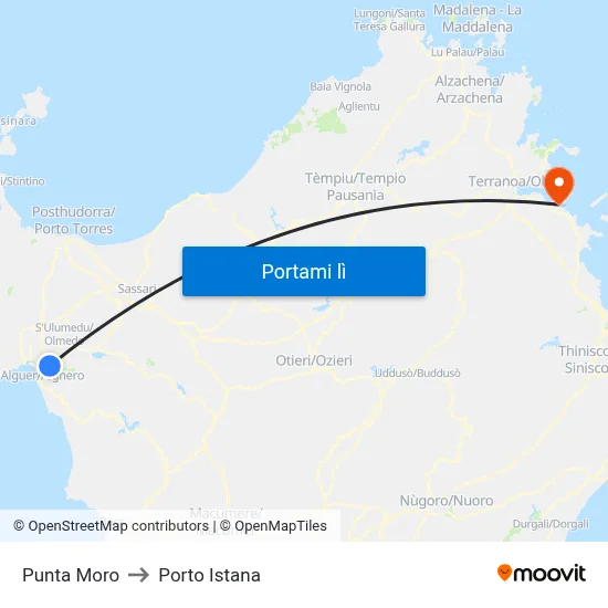 Punta Moro to Porto Istana map