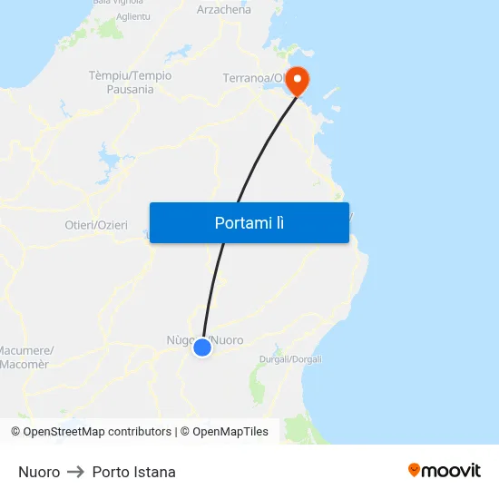 Nuoro to Porto Istana map