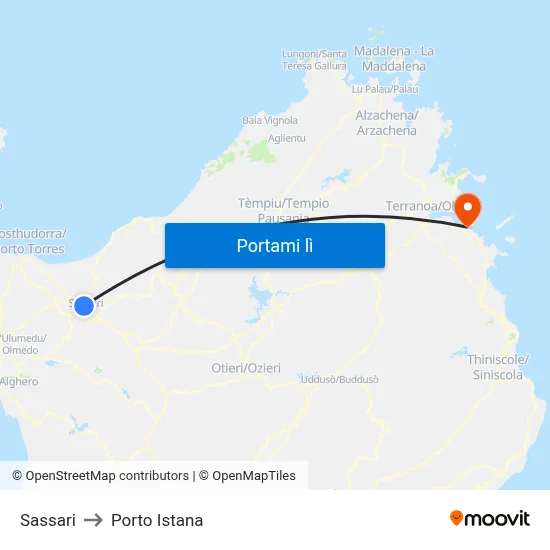 Sassari to Porto Istana map
