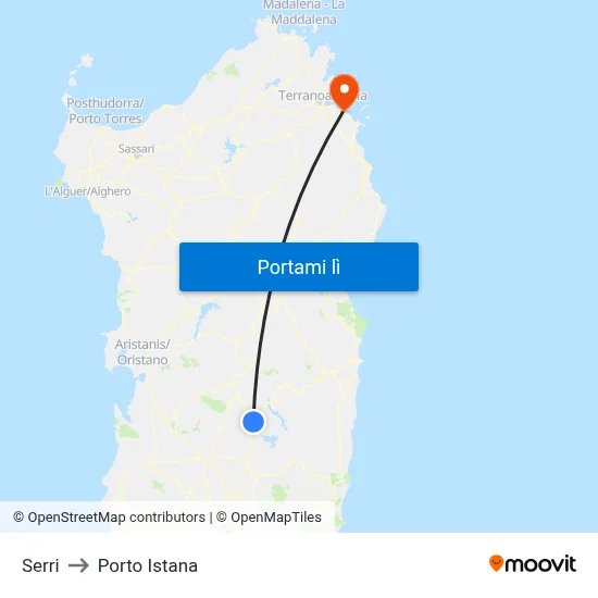 Serri to Porto Istana map