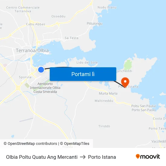 Olbia Poltu Quatu Ang Mercanti to Porto Istana map