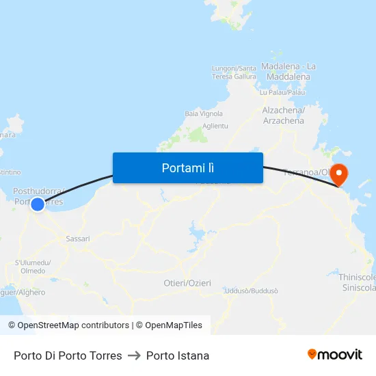 Porto Torres (Itpto) to Porto Istana map