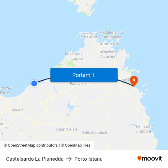 Castelsardo La Pianedda to Porto Istana map