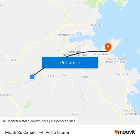 Monti Su Canale to Porto Istana map