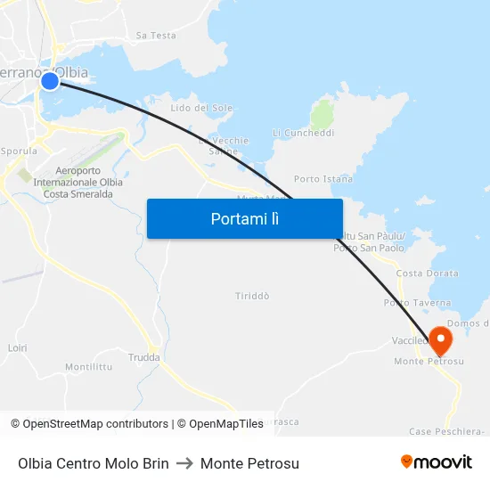 Olbia Centro Molo Brin to Monte Petrosu map