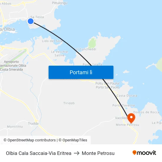 Olbia Cala Saccaia-Via Eritrea to Monte Petrosu map
