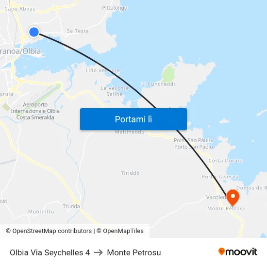 Olbia Via Seychelles 4 to Monte Petrosu map