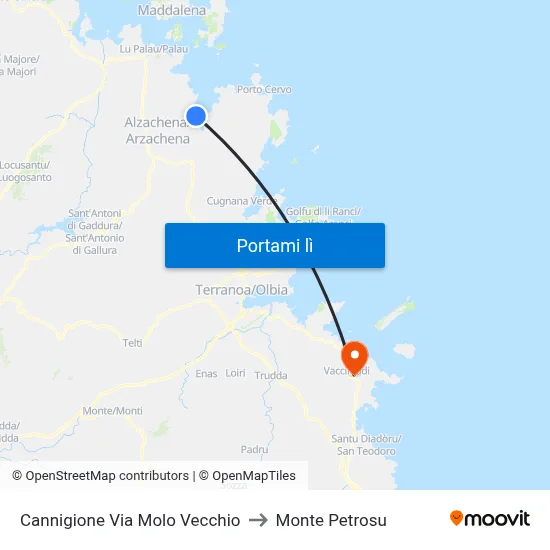 Cannigione Via Molo Vecchio to Monte Petrosu map