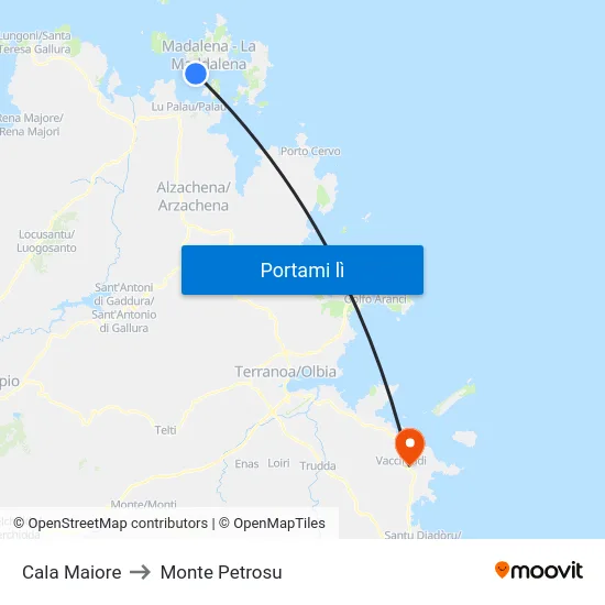 Cala Maiore to Monte Petrosu map
