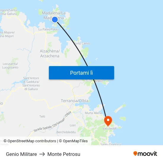 Genio Militare to Monte Petrosu map