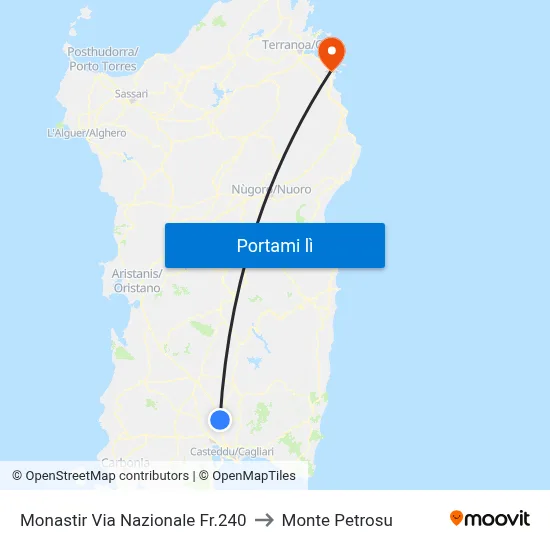 Monastir Via Nazionale Fr.240 to Monte Petrosu map