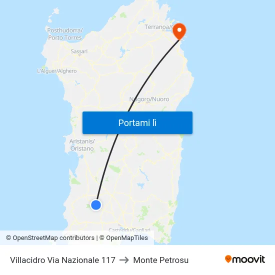 Villacidro Via Nazionale 117 to Monte Petrosu map