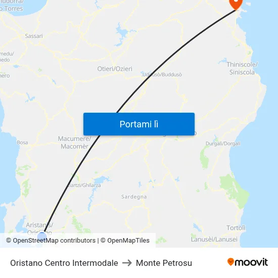 Oristano Centro Intermodale to Monte Petrosu map