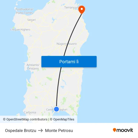 Ospedale Brotzu to Monte Petrosu map