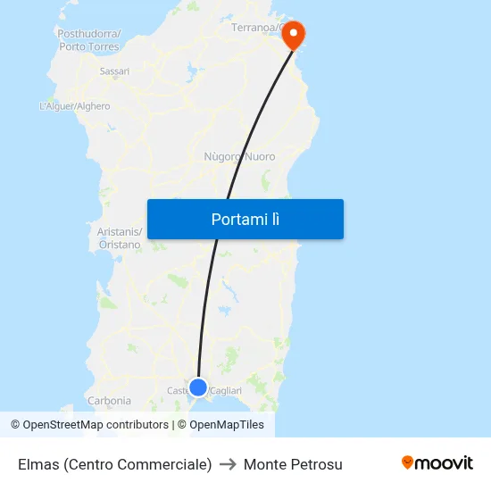 Elmas (Centro Commerciale) to Monte Petrosu map