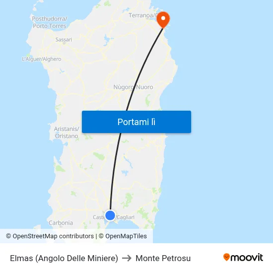 Elmas (Angolo Delle Miniere) to Monte Petrosu map