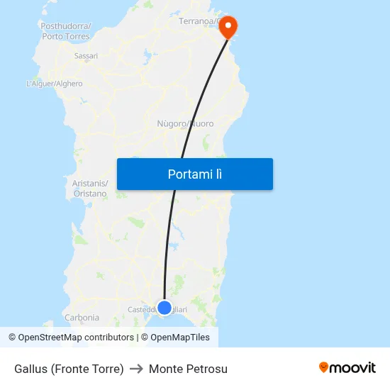 Gallus (Fronte Torre) to Monte Petrosu map