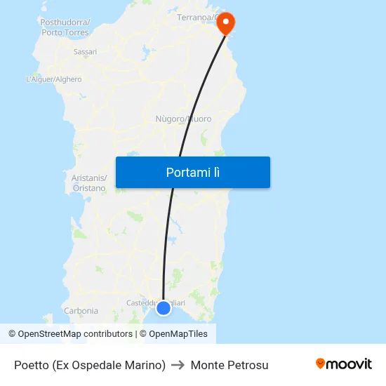 Poetto (Ex Ospedale Marino) to Monte Petrosu map