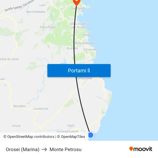 Orosei (Marina) to Monte Petrosu map