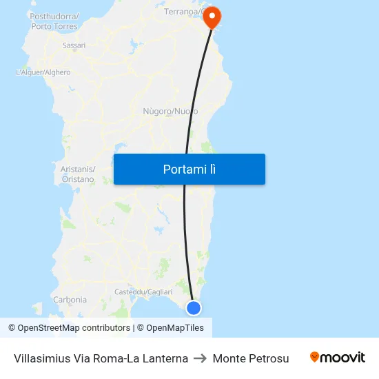 Villasimius Via Roma-La Lanterna to Monte Petrosu map