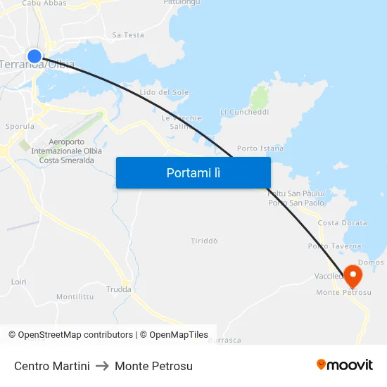 Centro Martini to Monte Petrosu map
