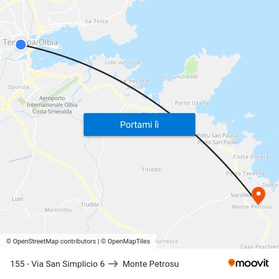 Via San Simplicio 6 to Monte Petrosu map