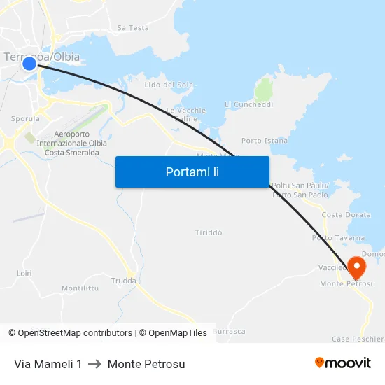 Via Mameli 1 to Monte Petrosu map