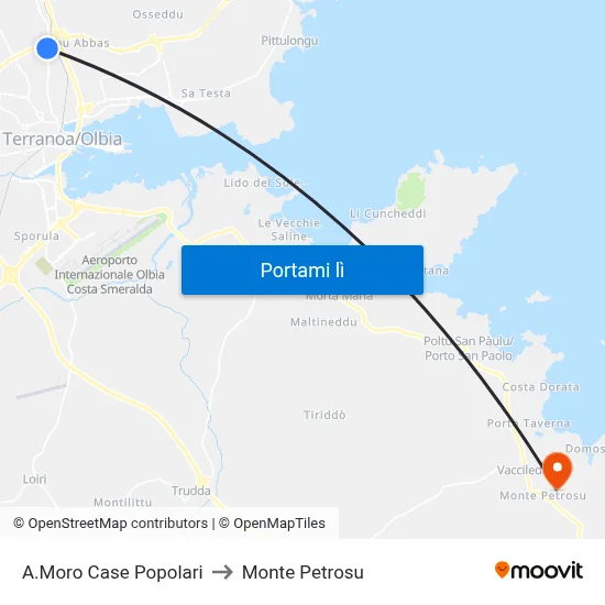 A.Moro Case Popolari to Monte Petrosu map