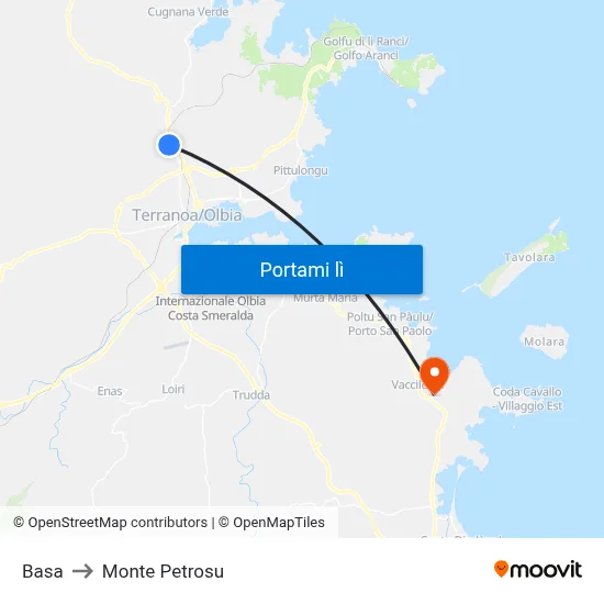 Basa to Monte Petrosu map