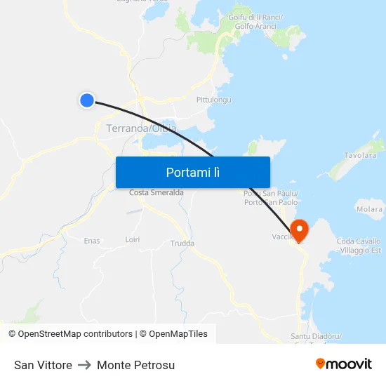 San Vittore to Monte Petrosu map