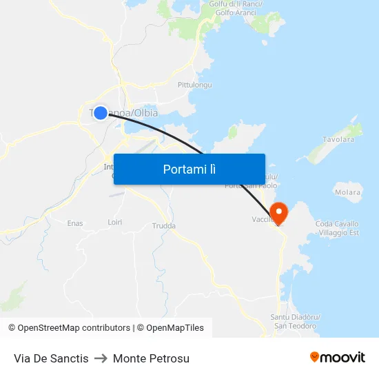 Via De Sanctis to Monte Petrosu map
