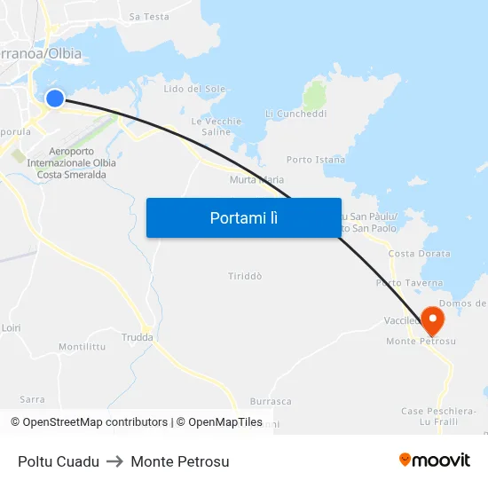 Poltu Cuadu to Monte Petrosu map