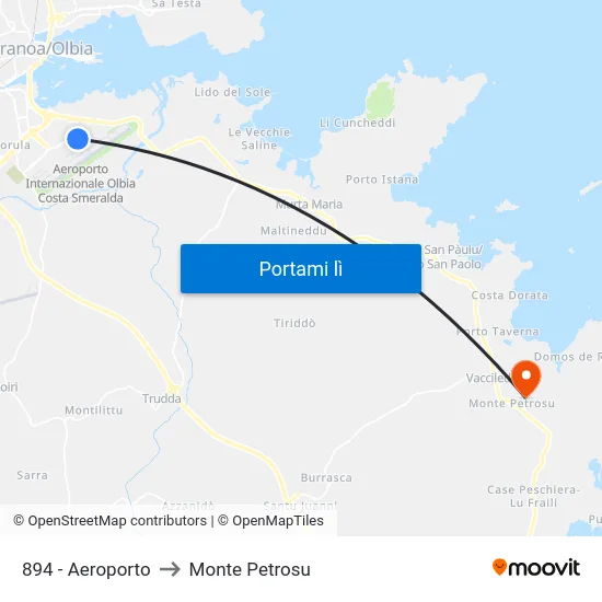 Aeroporto to Monte Petrosu map