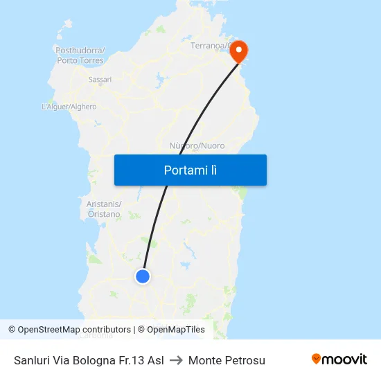 Sanluri Via Bologna Fr.13 Asl to Monte Petrosu map