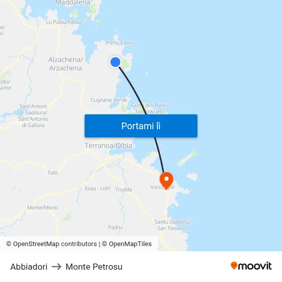 Abbiadori to Monte Petrosu map