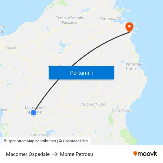 Macomer Ospedale to Monte Petrosu map
