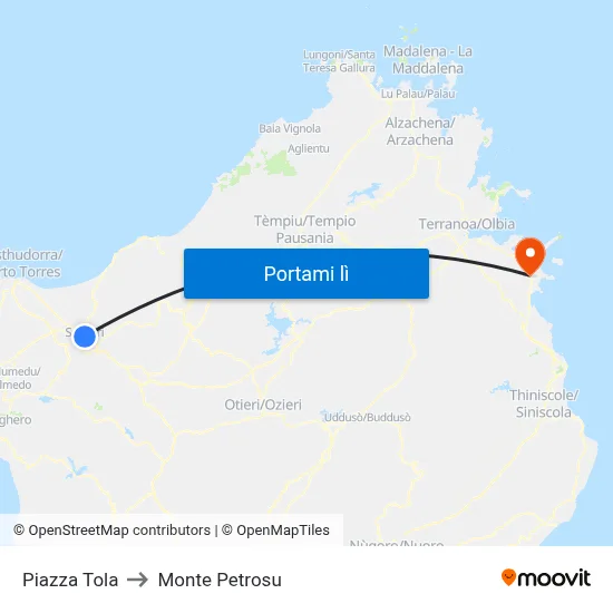 Piazza Tola to Monte Petrosu map