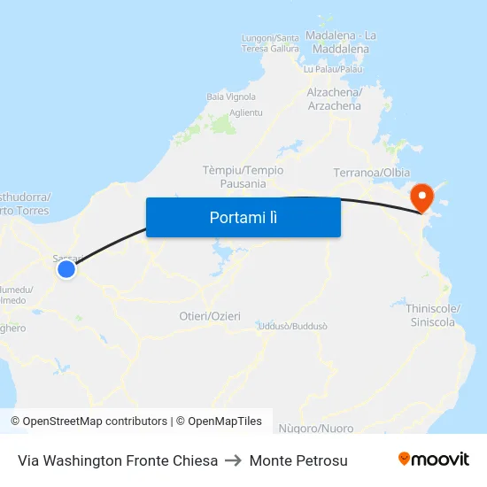 Via Washington Fronte Chiesa to Monte Petrosu map