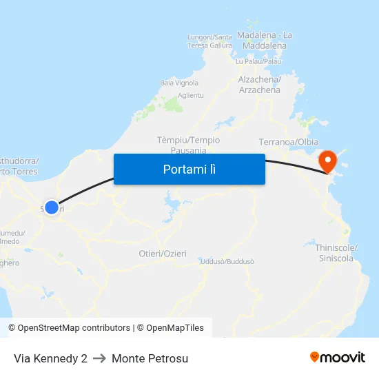Via Kennedy 2 to Monte Petrosu map