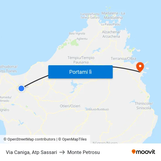 Via Caniga, Atp Sassari to Monte Petrosu map