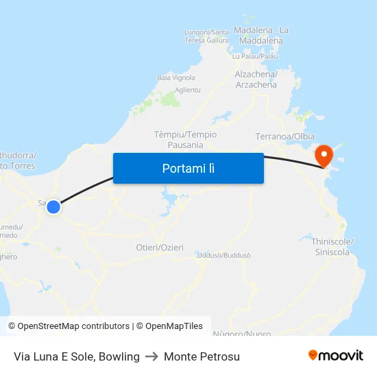 Via Luna E Sole, Bowling to Monte Petrosu map