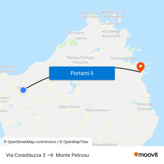 Via Coradduzza 3 to Monte Petrosu map