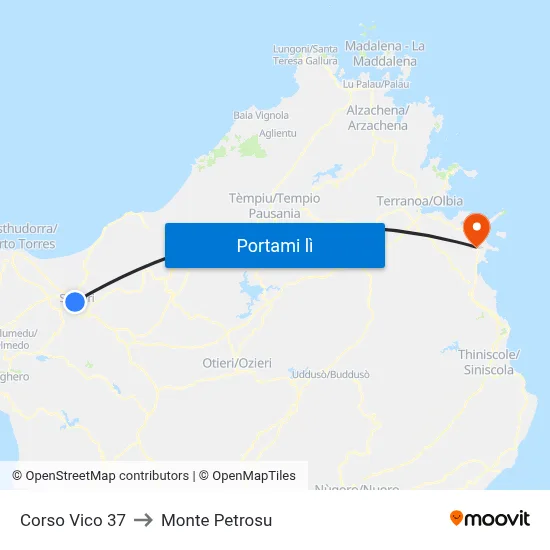 Corso Vico 37 to Monte Petrosu map